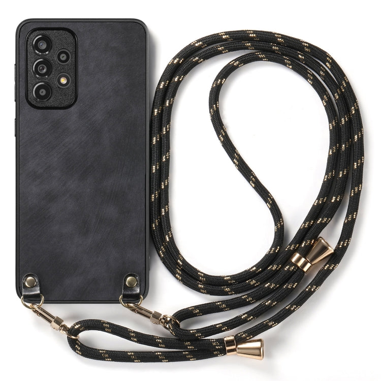 For Samsung Galaxy S25 Ultra 5G Vintage Leather PC Back Cover Phone Case with Crossbody Strap(Black) by buy2fix