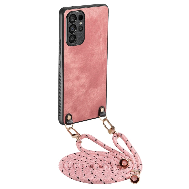For Samsung Galaxy S25 Ultra 5G Vintage Leather PC Back Cover Phone Case with Crossbody Strap(Pink) by buy2fix