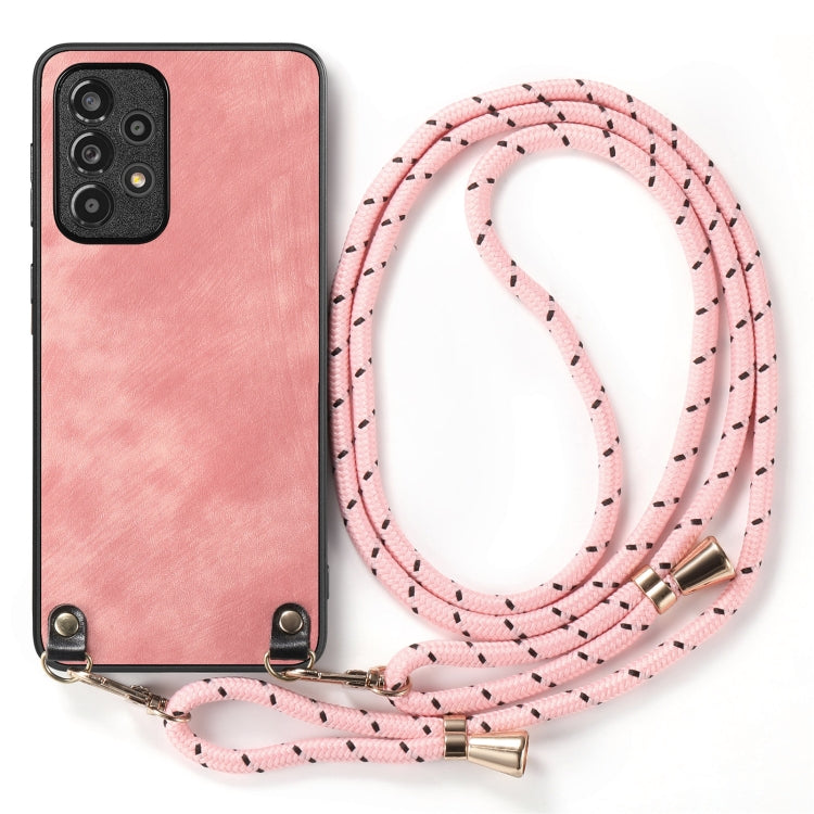 For Samsung Galaxy S25 Ultra 5G Vintage Leather PC Back Cover Phone Case with Crossbody Strap(Pink) by buy2fix