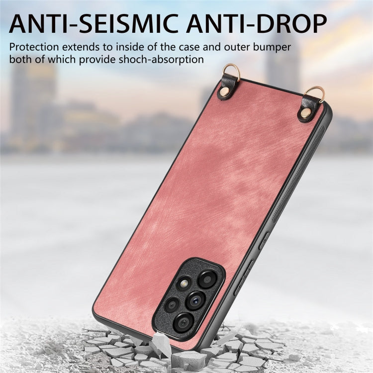 For Samsung Galaxy S25 Ultra 5G Vintage Leather PC Back Cover Phone Case with Crossbody Strap(Pink) by buy2fix