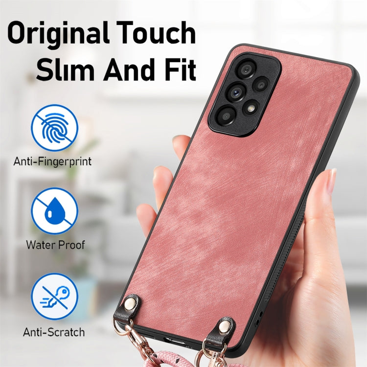 For Samsung Galaxy S25 Ultra 5G Vintage Leather PC Back Cover Phone Case with Crossbody Strap(Pink) by buy2fix