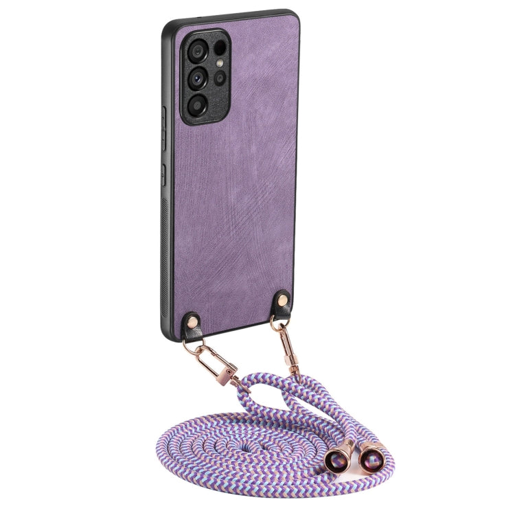 For Samsung Galaxy S25 Ultra 5G Vintage Leather PC Back Cover Phone Case with Crossbody Strap(Purple) by buy2fix