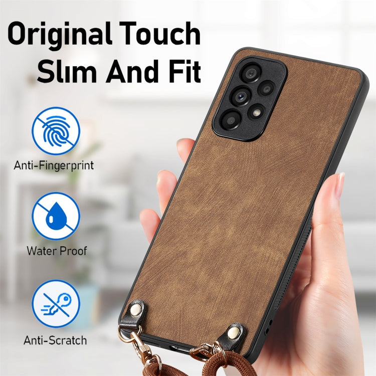 For Samsung Galaxy S25 Ultra 5G Vintage Leather PC Back Cover Phone Case with Crossbody Strap(Brown) by buy2fix