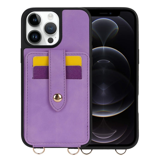For iPhone 12 Pro Crossbody Skin Card Bag Lanyard Phone Case(Purple) - iPhone 12 / 12 Pro Cases by buy2fix | Online Shopping UK | buy2fix
