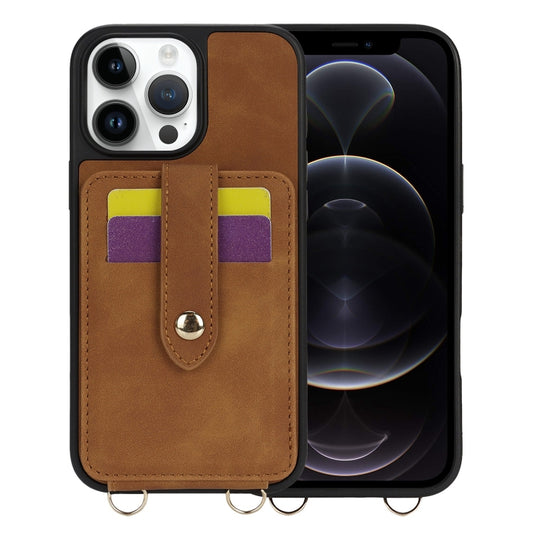 For iPhone 12 Pro Crossbody Skin Card Bag Lanyard Phone Case(Brown) - iPhone 12 / 12 Pro Cases by buy2fix | Online Shopping UK | buy2fix