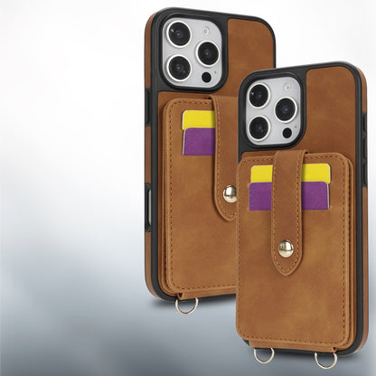 For iPhone 12 Pro Crossbody Skin Card Bag Lanyard Phone Case(Brown) - iPhone 12 / 12 Pro Cases by buy2fix | Online Shopping UK | buy2fix