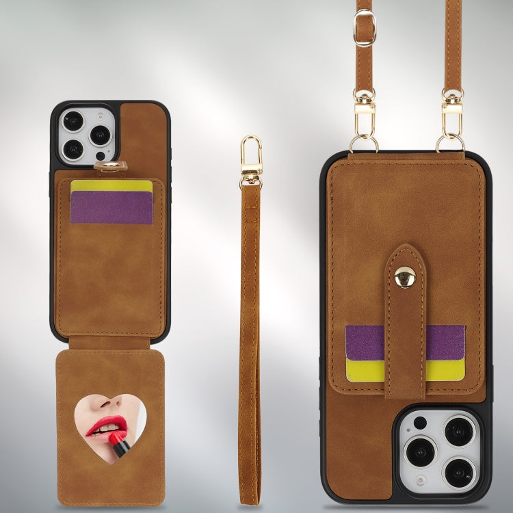 For iPhone 12 Pro Max Crossbody Skin Card Bag Lanyard Phone Case(Brown) - iPhone 12 Pro Max Cases by buy2fix | Online Shopping UK | buy2fix