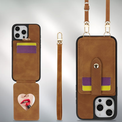 For iPhone 12 Pro Max Crossbody Skin Card Bag Lanyard Phone Case(Brown) - iPhone 12 Pro Max Cases by buy2fix | Online Shopping UK | buy2fix