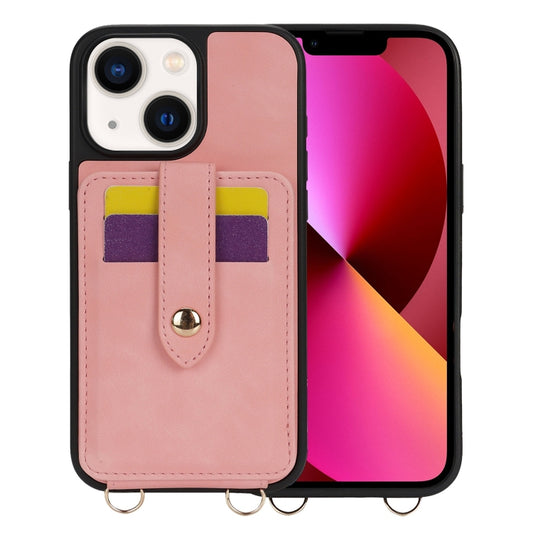 For iPhone 13 Crossbody Skin Card Bag Lanyard Phone Case(Pink) - iPhone 13 Cases by buy2fix | Online Shopping UK | buy2fix