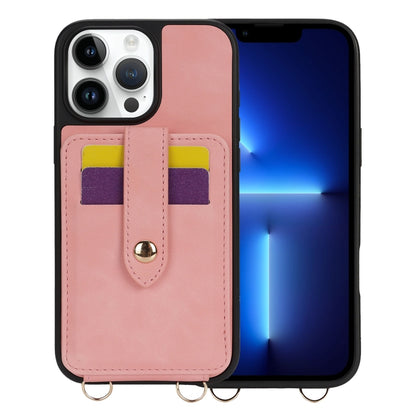 For iPhone 13 Pro Crossbody Skin Card Bag Lanyard Phone Case(Pink) - iPhone 13 Pro Cases by buy2fix | Online Shopping UK | buy2fix