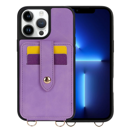 For iPhone 13 Pro Crossbody Skin Card Bag Lanyard Phone Case(Purple) - iPhone 13 Pro Cases by buy2fix | Online Shopping UK | buy2fix