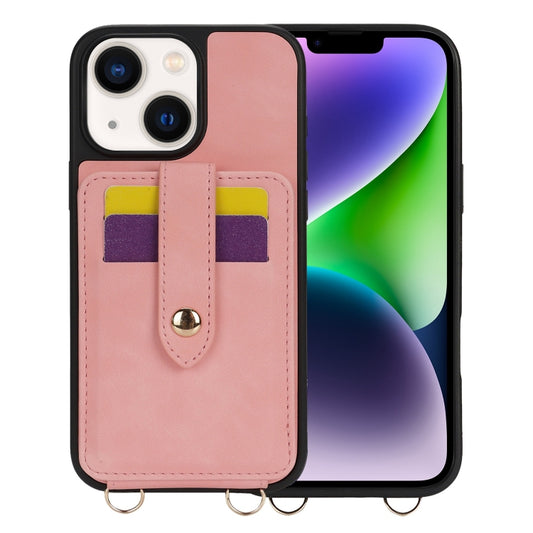 For iPhone 14 Crossbody Skin Card Bag Lanyard Phone Case(Pink) - iPhone 14 Cases by buy2fix | Online Shopping UK | buy2fix