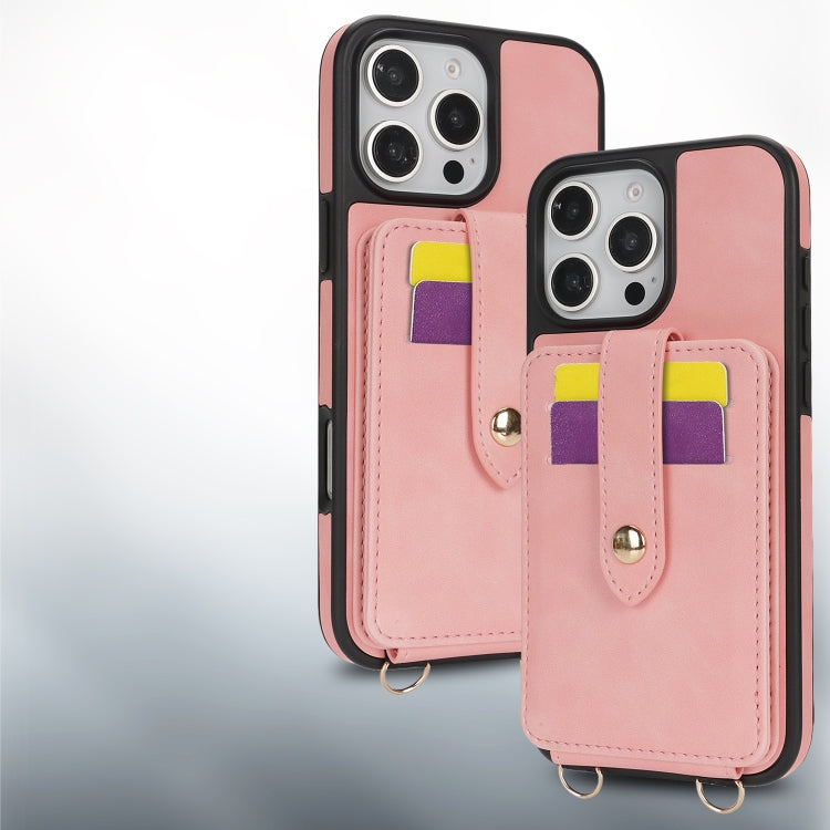 For iPhone 14 Crossbody Skin Card Bag Lanyard Phone Case(Pink) - iPhone 14 Cases by buy2fix | Online Shopping UK | buy2fix