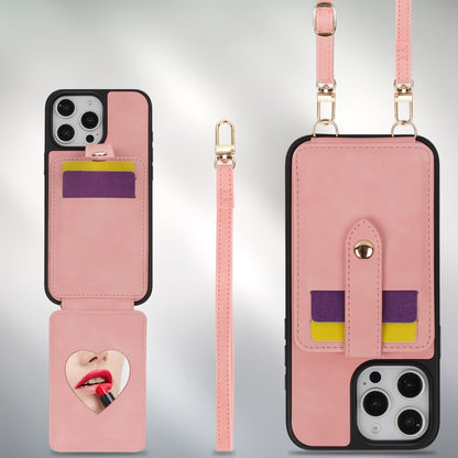 For iPhone 14 Crossbody Skin Card Bag Lanyard Phone Case(Pink) - iPhone 14 Cases by buy2fix | Online Shopping UK | buy2fix