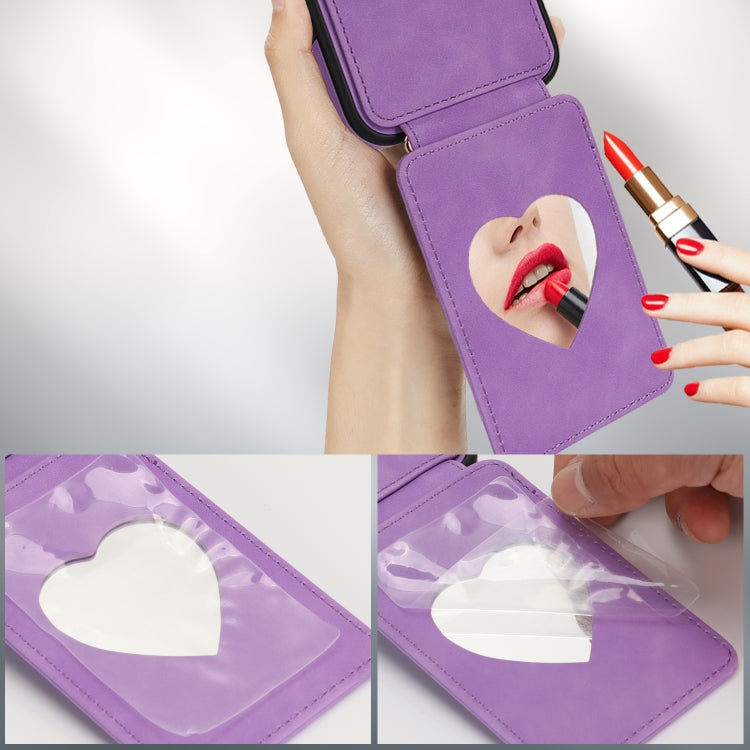 For iPhone 14 Crossbody Skin Card Bag Lanyard Phone Case(Purple) - iPhone 14 Cases by buy2fix | Online Shopping UK | buy2fix