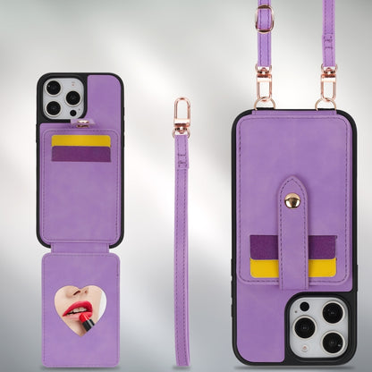 For iPhone 14 Crossbody Skin Card Bag Lanyard Phone Case(Purple) - iPhone 14 Cases by buy2fix | Online Shopping UK | buy2fix