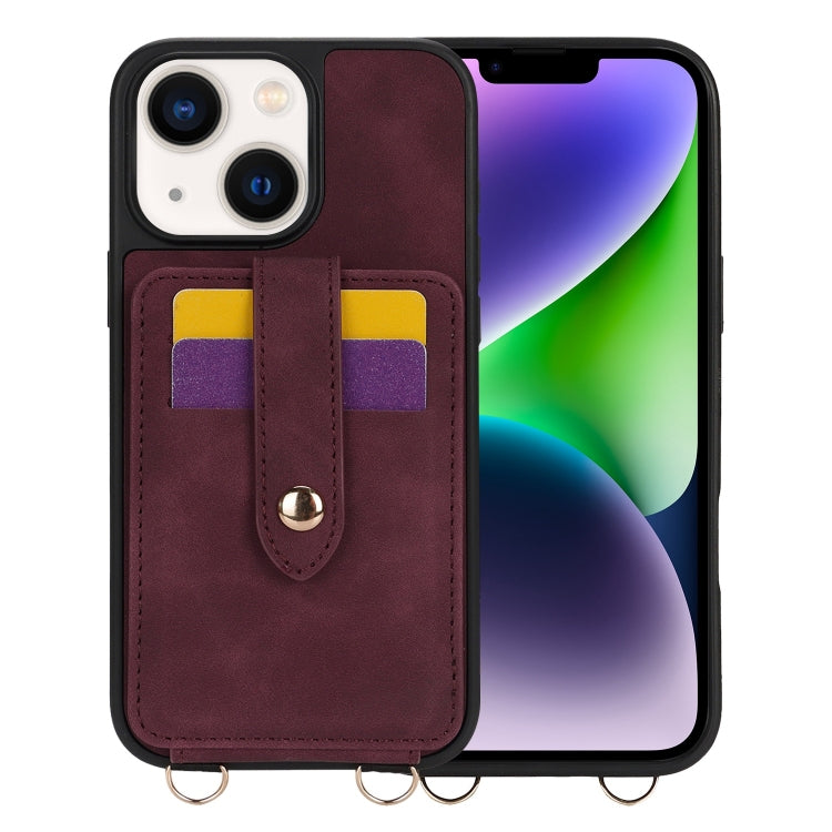 For iPhone 14 Crossbody Skin Card Bag Lanyard Phone Case(Red) - iPhone 14 Cases by buy2fix | Online Shopping UK | buy2fix