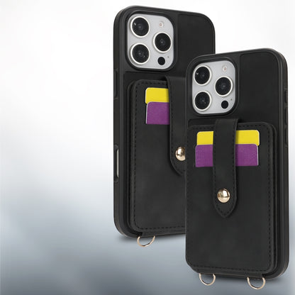 For iPhone 14 Crossbody Skin Card Bag Lanyard Phone Case(Black) - iPhone 14 Cases by buy2fix | Online Shopping UK | buy2fix