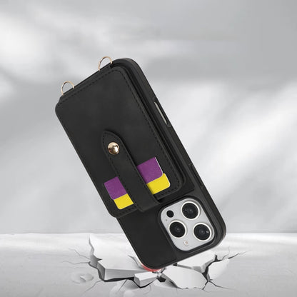 For iPhone 14 Crossbody Skin Card Bag Lanyard Phone Case(Black) - iPhone 14 Cases by buy2fix | Online Shopping UK | buy2fix