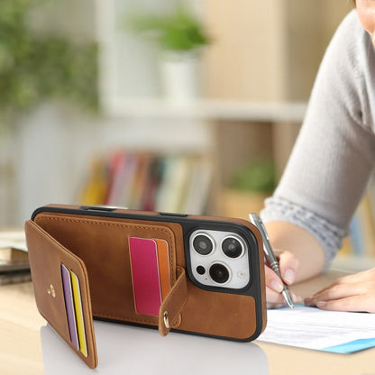 For iPhone 14 Crossbody Skin Card Bag Lanyard Phone Case(Brown) - iPhone 14 Cases by buy2fix | Online Shopping UK | buy2fix