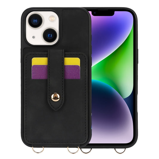 For iPhone 14 Plus Crossbody Skin Card Bag Lanyard Phone Case(Black) - iPhone 14 Plus Cases by buy2fix | Online Shopping UK | buy2fix
