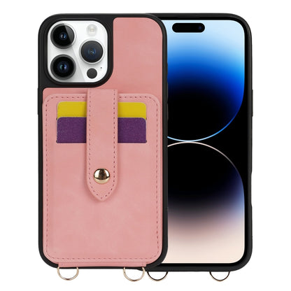 For iPhone 14 Pro Max Crossbody Skin Card Bag Lanyard Phone Case(Pink) - iPhone 14 Pro Max Cases by buy2fix | Online Shopping UK | buy2fix