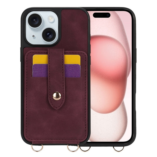 For iPhone 15 Crossbody Skin Card Bag Lanyard Phone Case(Red) - iPhone 15 Cases by buy2fix | Online Shopping UK | buy2fix