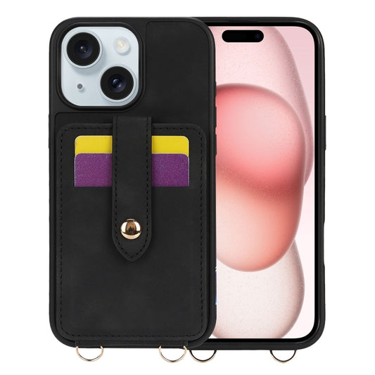 For iPhone 15 Crossbody Skin Card Bag Lanyard Phone Case(Black) - iPhone 15 Cases by buy2fix | Online Shopping UK | buy2fix