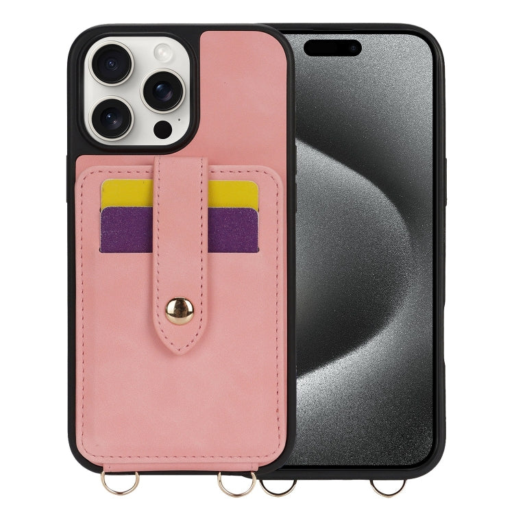 For iPhone 15 Pro Crossbody Skin Card Bag Lanyard Phone Case(Pink) - iPhone 15 Pro Cases by buy2fix | Online Shopping UK | buy2fix