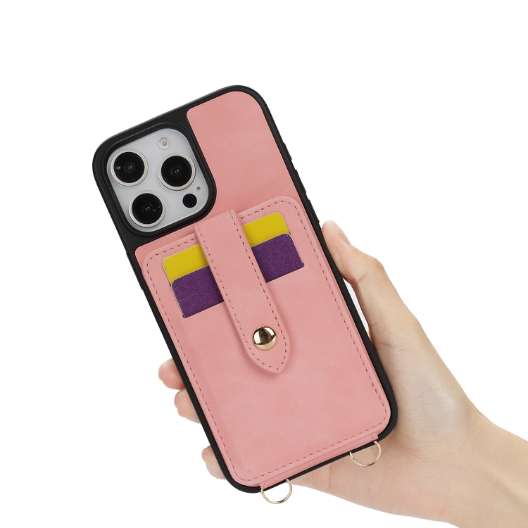For iPhone 15 Pro Crossbody Skin Card Bag Lanyard Phone Case(Pink) - iPhone 15 Pro Cases by buy2fix | Online Shopping UK | buy2fix