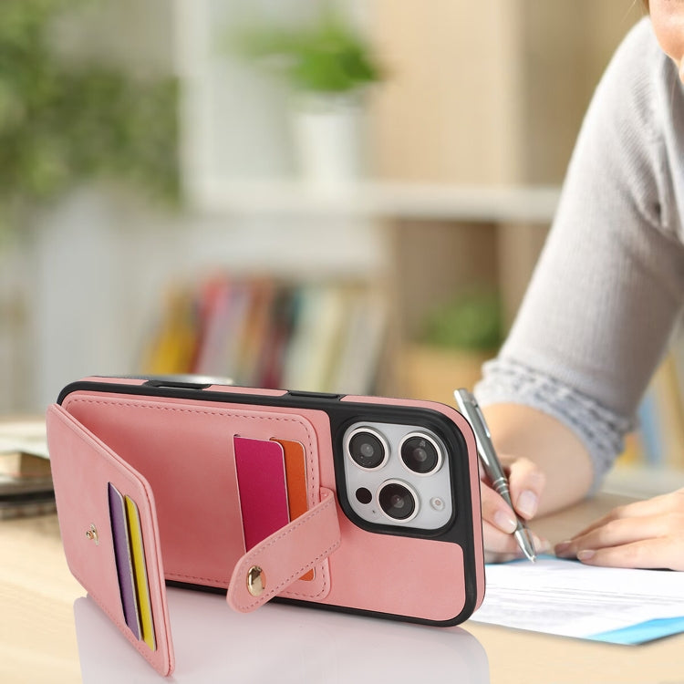 For iPhone 15 Pro Crossbody Skin Card Bag Lanyard Phone Case(Pink) - iPhone 15 Pro Cases by buy2fix | Online Shopping UK | buy2fix