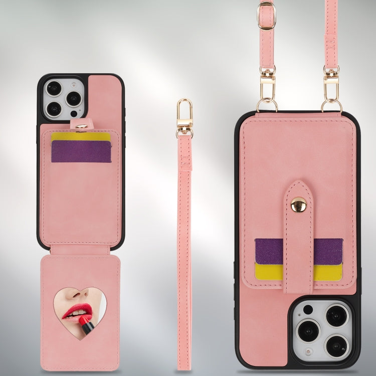 For iPhone 15 Pro Crossbody Skin Card Bag Lanyard Phone Case(Pink) - iPhone 15 Pro Cases by buy2fix | Online Shopping UK | buy2fix