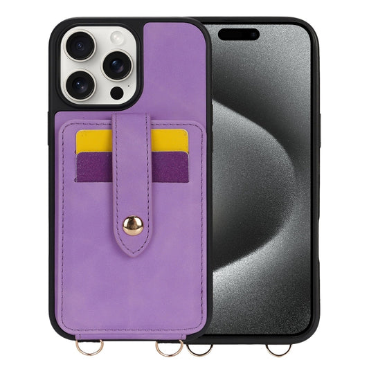For iPhone 15 Pro Max Crossbody Skin Card Bag Lanyard Phone Case(Purple) - iPhone 15 Pro Max Cases by buy2fix | Online Shopping UK | buy2fix