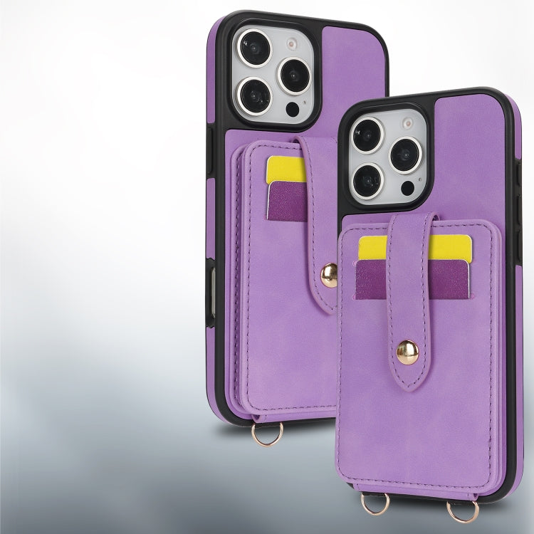 For iPhone 15 Pro Max Crossbody Skin Card Bag Lanyard Phone Case(Purple) - iPhone 15 Pro Max Cases by buy2fix | Online Shopping UK | buy2fix