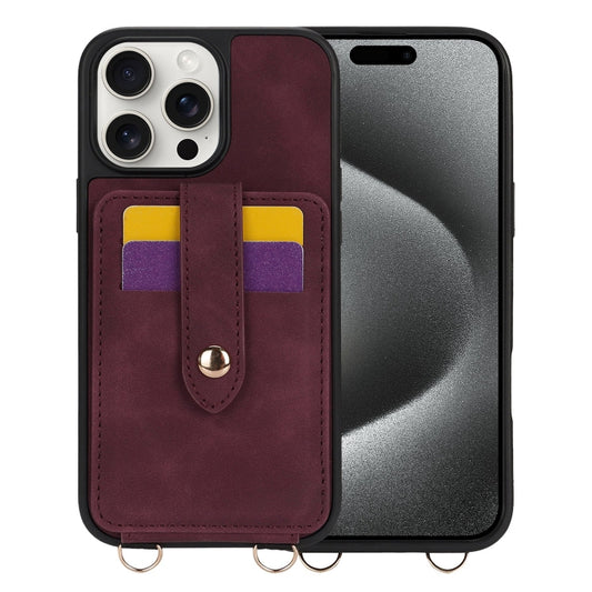 For iPhone 15 Pro Max Crossbody Skin Card Bag Lanyard Phone Case(Red) - iPhone 15 Pro Max Cases by buy2fix | Online Shopping UK | buy2fix