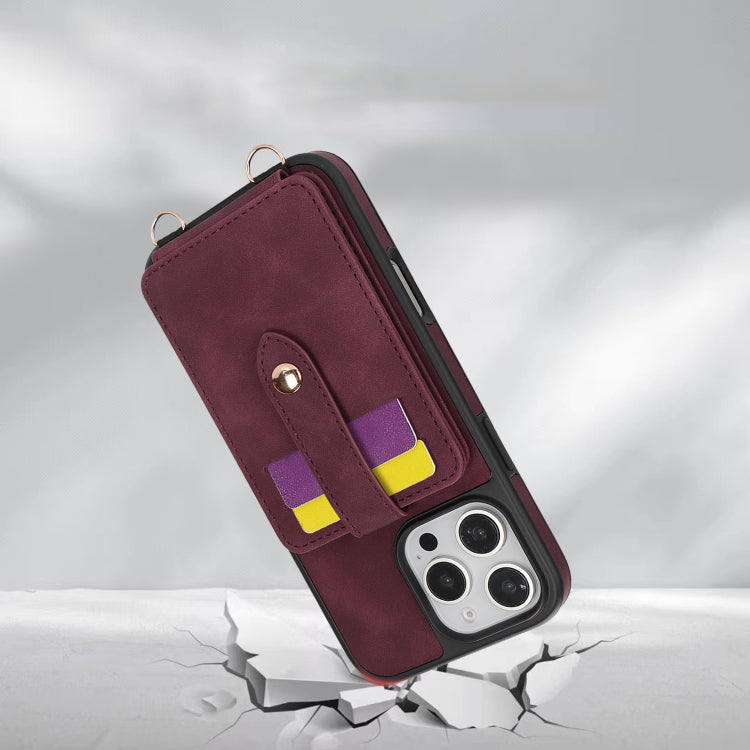 For iPhone 15 Pro Max Crossbody Skin Card Bag Lanyard Phone Case(Red) - iPhone 15 Pro Max Cases by buy2fix | Online Shopping UK | buy2fix