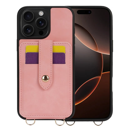 For iPhone 16 Pro Max Crossbody Skin Card Bag Lanyard Phone Case(Pink) by buy2fix