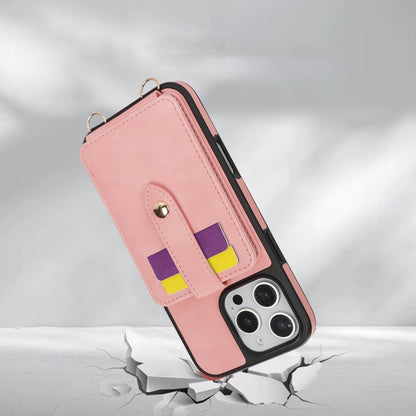 For iPhone 16 Pro Max Crossbody Skin Card Bag Lanyard Phone Case(Pink) by buy2fix