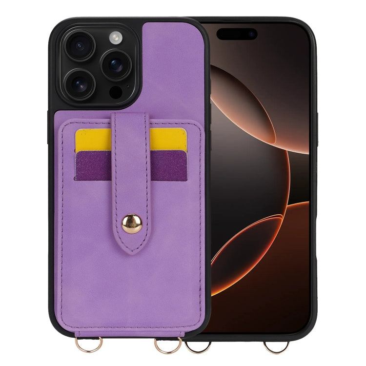 For iPhone 16 Pro Max Crossbody Skin Card Bag Lanyard Phone Case(Purple) - iPhone 16 Pro Max Cases by buy2fix | Online Shopping UK | buy2fix