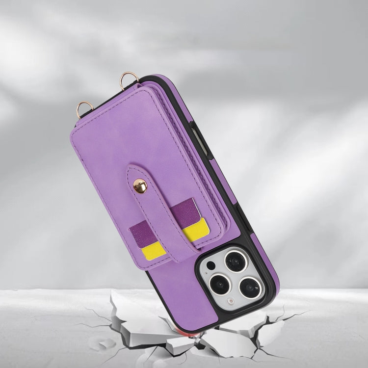 For iPhone 16 Pro Max Crossbody Skin Card Bag Lanyard Phone Case(Purple) - iPhone 16 Pro Max Cases by buy2fix | Online Shopping UK | buy2fix
