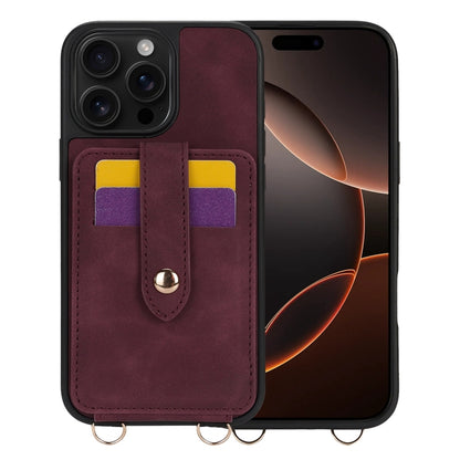 For iPhone 16 Pro Max Crossbody Skin Card Bag Lanyard Phone Case(Red) - iPhone 16 Pro Max Cases by buy2fix | Online Shopping UK | buy2fix