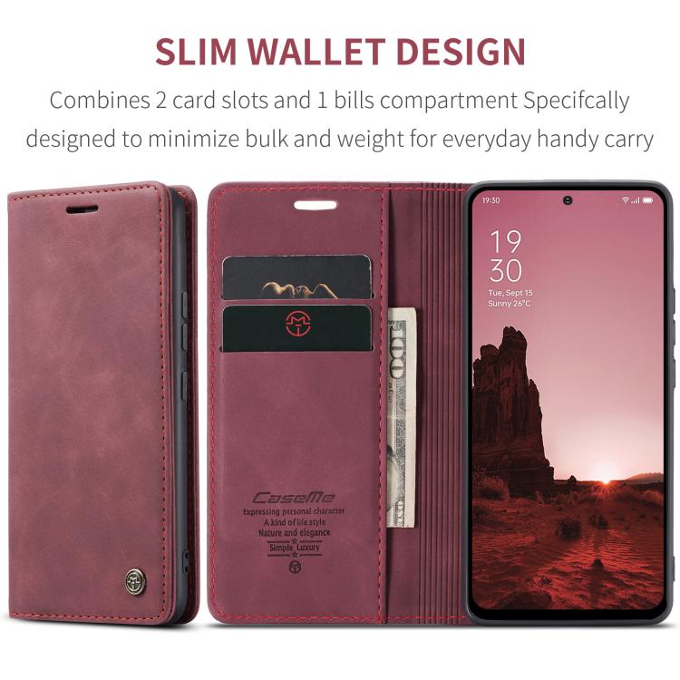 For OPPO Reno12 5G Global CaseMe 013 Multifunctional Horizontal Flip Leather Phone Case(Red) - OPPO Cases by CaseMe | Online Shopping UK | buy2fix