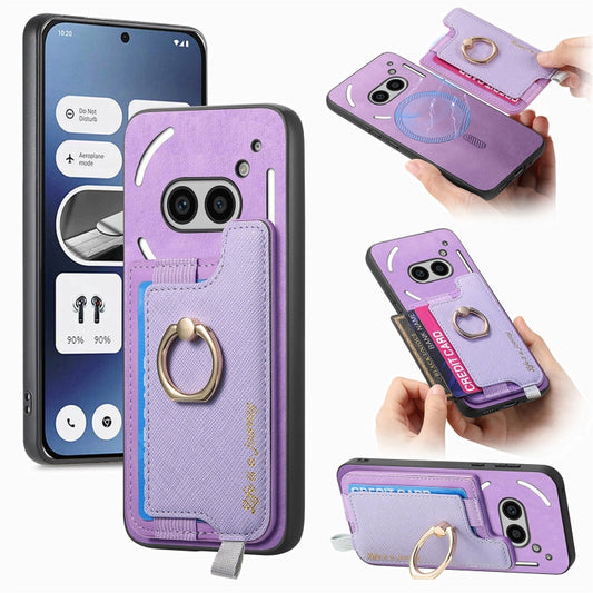 For Nothing CMF Phone 1 Retro Magsafe Cross Leather Ring Holder Card Bag Phone Case(Purple) - Nothing Cases by buy2fix | Online Shopping UK | buy2fix