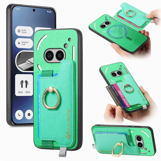 For Nothing CMF Phone 1 Retro Magsafe Cross Leather Ring Holder Card Bag Phone Case(Green) - Nothing Cases by buy2fix | Online Shopping UK | buy2fix