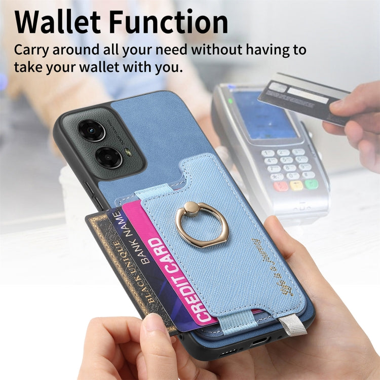 For Motorola Moto G 5G 2024 Retro Magsafe Cross Leather Ring Holder Card Bag Phone Case(Blue) by buy2fix