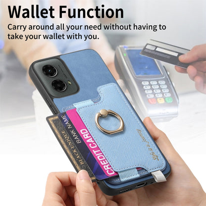 For Motorola Moto G 5G 2024 Retro Magsafe Cross Leather Ring Holder Card Bag Phone Case(Blue) by buy2fix