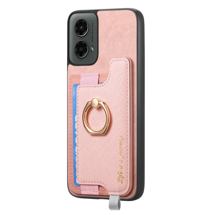 For Motorola Moto G 5G 2024 Retro Magsafe Cross Leather Ring Holder Card Bag Phone Case(Pink) by buy2fix