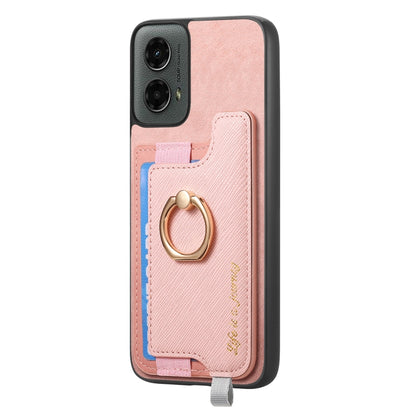 For Motorola Moto G 5G 2024 Retro Magsafe Cross Leather Ring Holder Card Bag Phone Case(Pink) by buy2fix