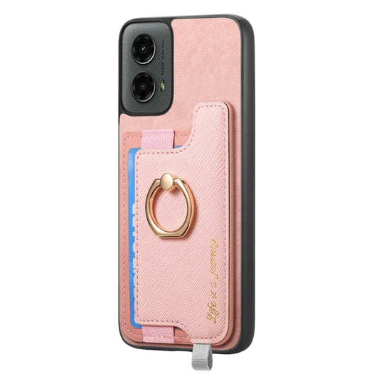 For Motorola Moto G 5G 2024 Retro Magsafe Cross Leather Ring Holder Card Bag Phone Case(Pink) by buy2fix