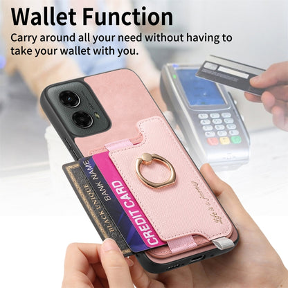 For Motorola Moto G 5G 2024 Retro Magsafe Cross Leather Ring Holder Card Bag Phone Case(Pink) by buy2fix